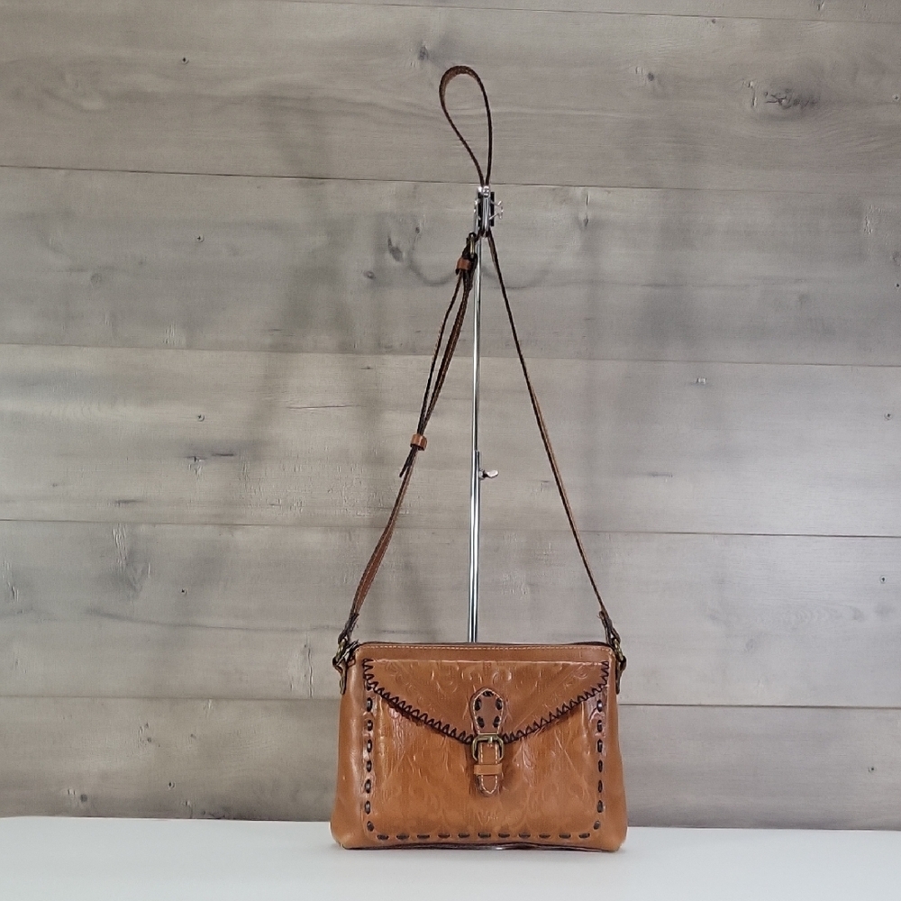 Patricia Nash Tooled Brown Leather Crossbody Bag